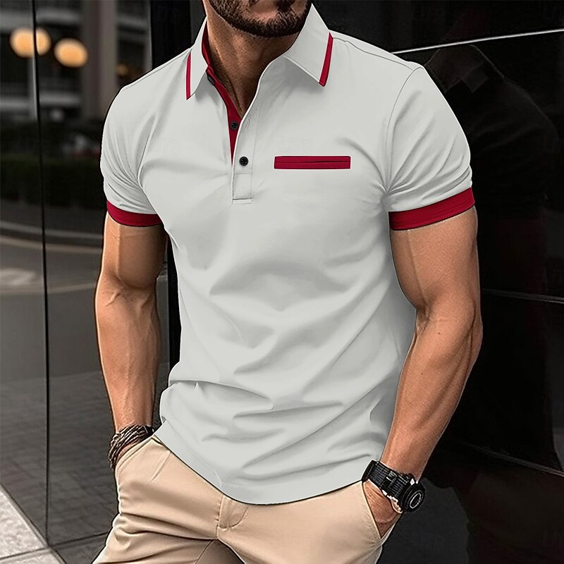 Men's Polo Golf Shirt Business Casual Classic Short Sleeve Fashion Solid Color Buttons Pocket Summer Spring Regular Fit Black White Navy Blue Sky Blue Light Grey Polo2