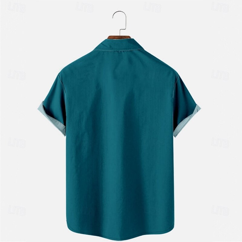 Men's Geometric Color Block Casual Shirt Button Up Shirt Short Sleeve Fashion Casual Causal Casual Summer Spring Turndown Button Up Pocket Green2