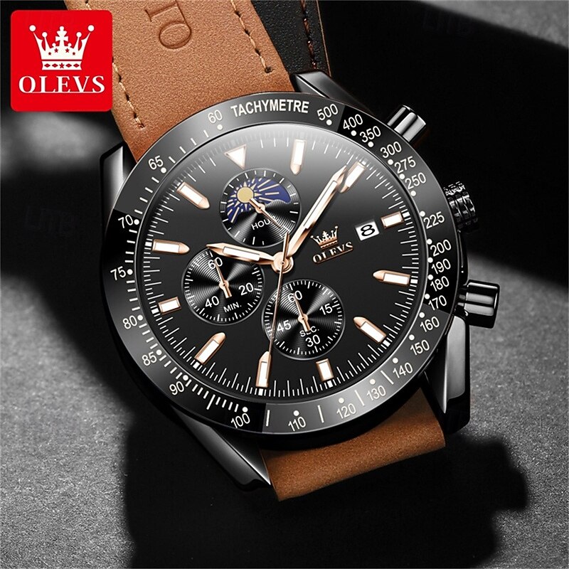 Men's Business Quartz Watch Luminous Moon Phase Chronograph Calendar Multifunction Three Eyes Six Hands Men's Watch2