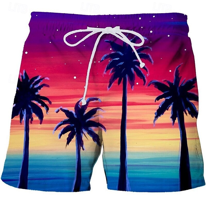 Men's Swim Trunks Swim Shorts Quick Dry Board Shorts Bathing Suit Drawstring with Pockets Swimming Surfing Beach Water Sports Gradient Stripes Summer Spring4