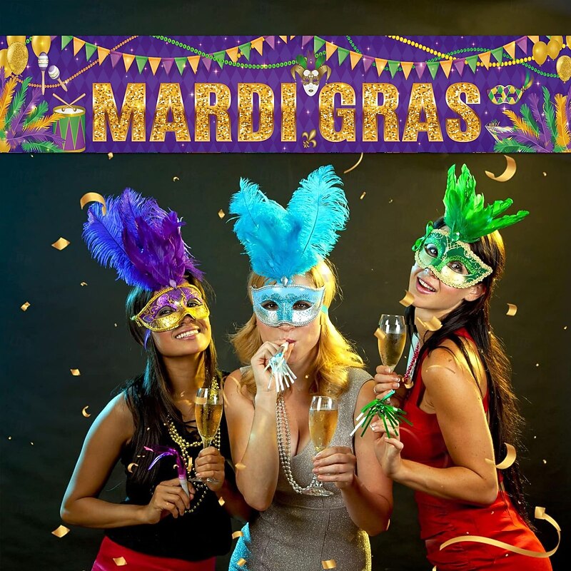 Mardi Gras Carnival Parade Flag Outdoor Patio Garden Flags Parade Banner Decor Party Supplies4