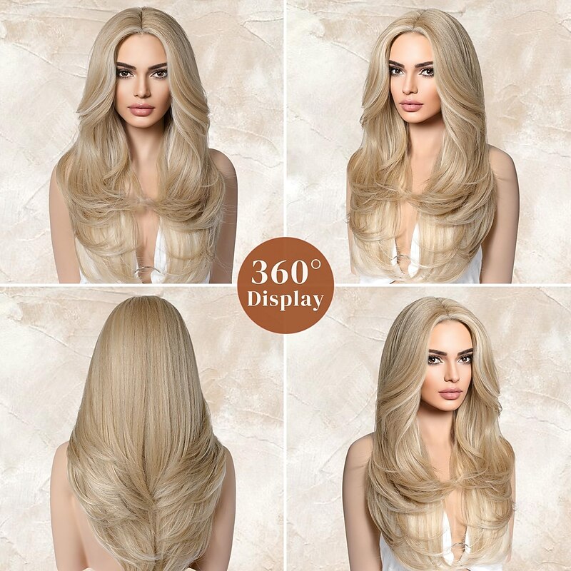 Wigs for Women Long Middle Part Layered Wig Synthetic Hair Wig for Daily Use Party Cosplay3