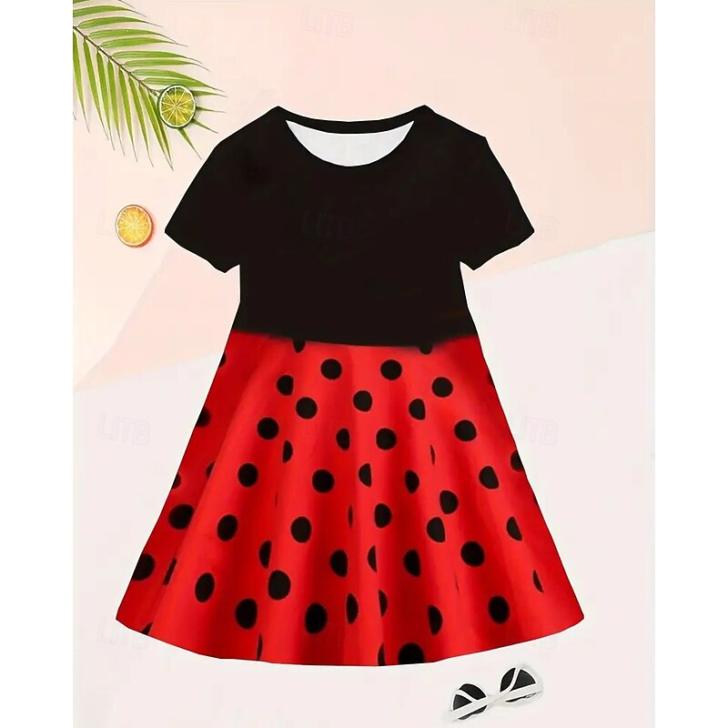 Girls' 3D Graphic Dress Short Sleeve Summer Spring Vacation Daily Holiday Princess Beautiful Sweet Kids 4-12 Years Casual Dress A Line Dress Knee-length Regular Fit2