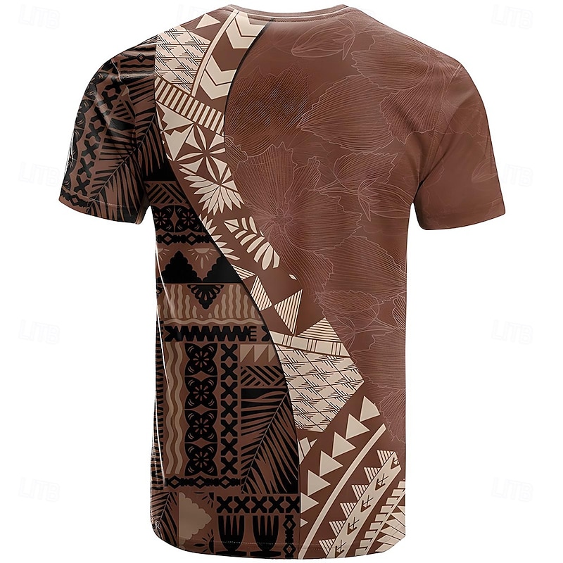 Men's Paisley Aztec T Shirt Short Sleeve T shirt 3D Print Crew Neck Shirt Fashion Ethnic Street Daily Brown Khaki Summer Spring Clothing Apparel S M L XL XXL XXXL2