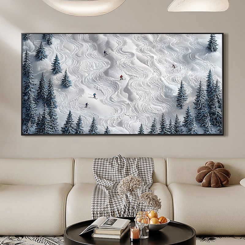 Handmade Original Skiing Painting Oil Painting On Canvas Abstract Texture Winter Landscape Painting Wall Art for Home Decor With Stretched Frame/Without Inner Frame Painting4