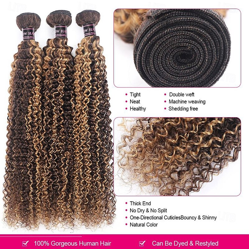 Piano Color P4/27 Human Hair Hair bundle Curly Wave 3 bundles 12-28inch3