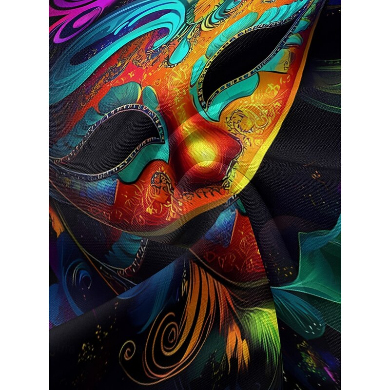 Mardi Gras Men's Mask Short Sleeves Artistic Casual Comfortable Outdoor Vacation Street Spring & Summer Shirt Collar Printing Black3