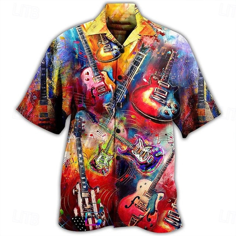 Men's Boardmasters Colorful Music Shirt Summer Hawaiian Shirt Button Up Shirt Short Sleeve Sports Fashion Streetwear Casual Hawaiian Holiday Summer Spring Cuban Collar Print Button-Down Black+Black2