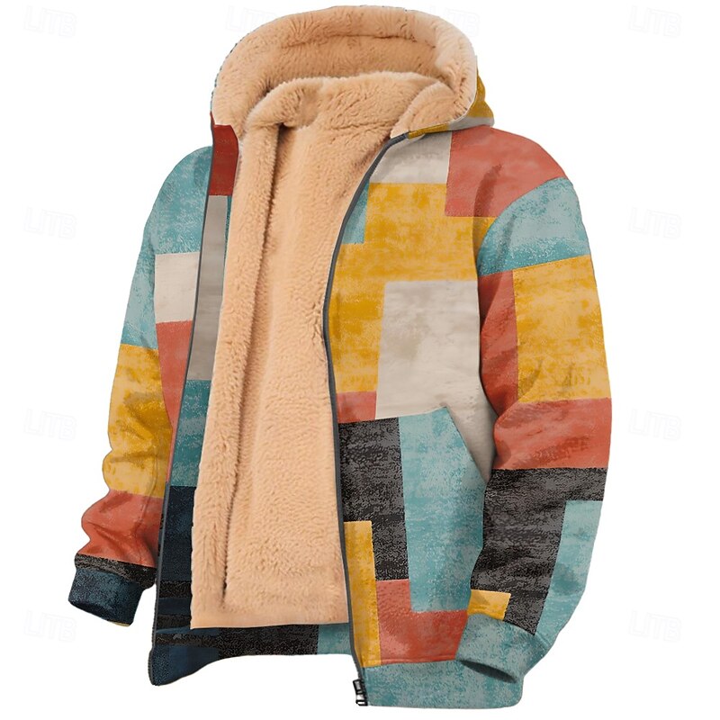 Men's Plaid Checkered Fleece Hoodie Simple Casual Long Sleeve Crew Neck Streetwear Yellow Red Zip Up Fall Winter Designer