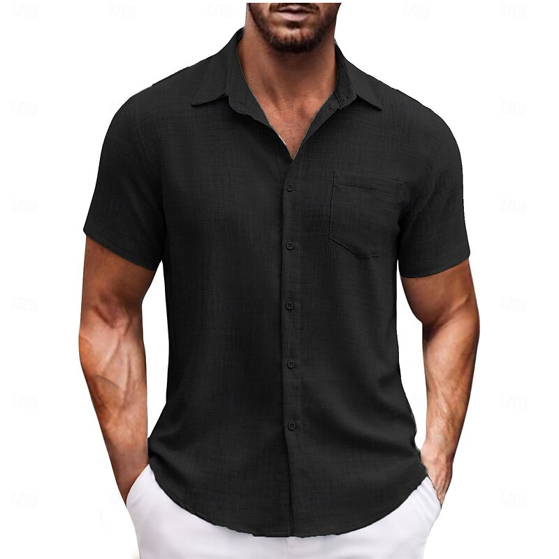 Men's Shirt Summer Shirt Casual Shirt Beach Shirt Button Up Shirt Black Navy Blue Dark Green Brown Light Grey Short Sleeve Plain Vacation Daily Clothing Apparel Fashion Casual Comfortable2