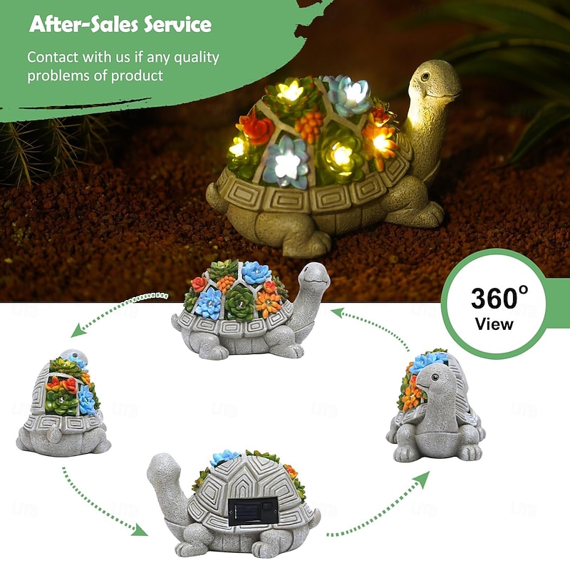 Solar Turtle Statue Lights - Outdoor Garden Ornament with Succulent LED Lights for Patio, Balcony, Yard, Lawn Decor - Unique Housewarming Gift2
