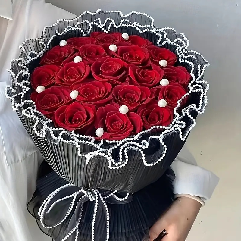 1 Roll Flower Wrapping Mesh with Pearls - Polyamide Florist Netting for Bouquet Packaging Valentine's Day Birthday Wedding Decor Gift Wrapping Supplies 15-inch3