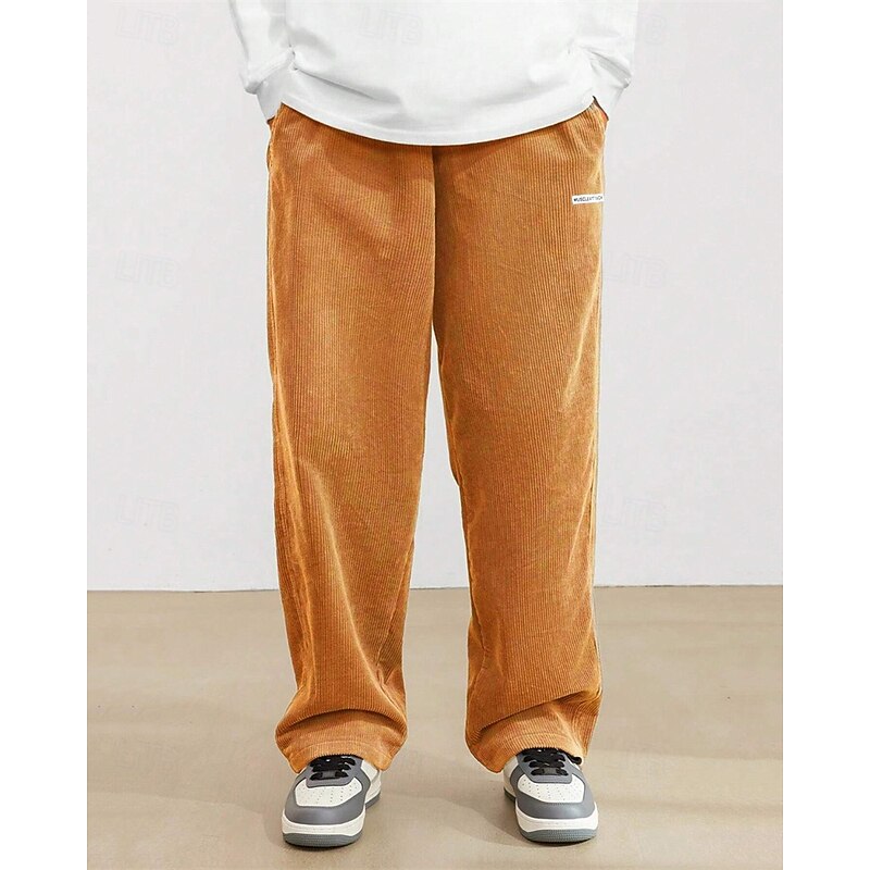 Men's Athletic Pants Corduroy Pants Trousers Straight Leg Sweatpants Pocket Elastic Waist Drawstring Plain Comfort Sports Outdoor Daily Fashion Casual Black Yellow Micro-elastic2