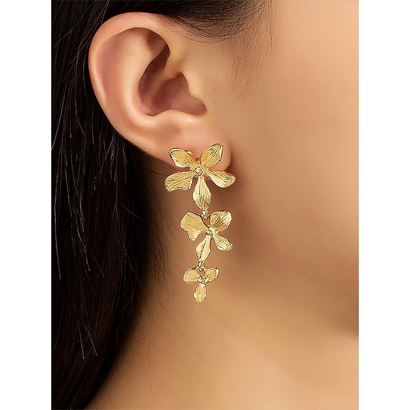 Women's Gold Floral Drop Earrings, Lightweight Statement Jewelry for Weddings, Parties, and Elegant Occasions2
