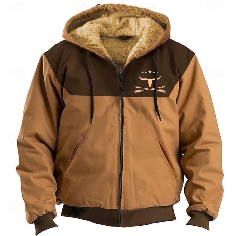 Men's Cowboy Fleece Hoodies Sweatshirt Fashion Ethnic Long Sleeve Hooded Vacation Sports Outdoor Streetwear Brown Green Drawstring Fall Winter Designer