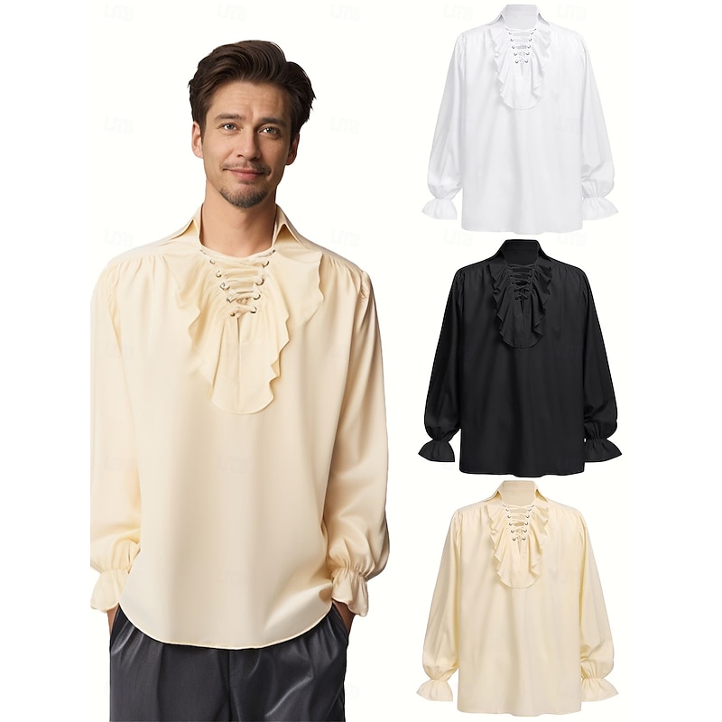 Retro Vintage Medieval Blouse / Shirt Vampire Solid Color Fancy Dress Men's Pirate Masquerade Event / Party Adults' Shirt