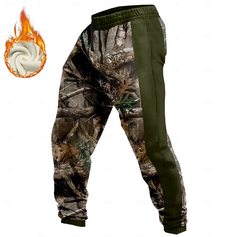 Men's Camouflage Hunting Fleece Sweatpants Drawstring Elastic Waist Casual Vintage Retro Outdoor Streetwear Warm Fleece Lined Thermal Winter 3D Print Blue Green khaki4