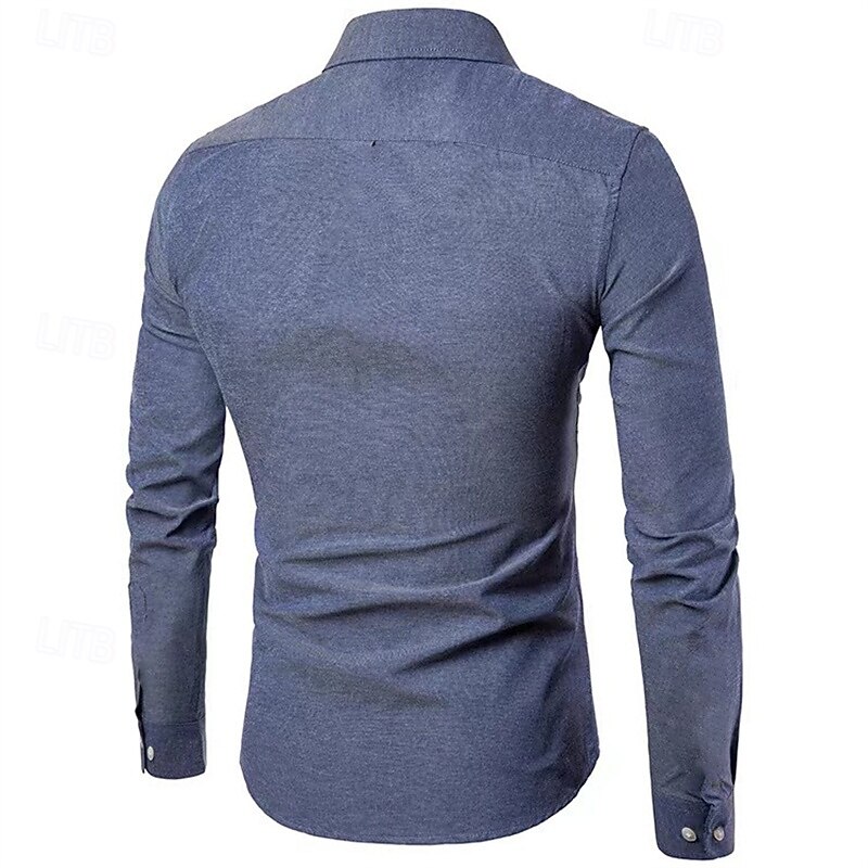 Men's Shirt Dress Shirt Button Up Shirt Plain Wedding Party Black White Pink Navy Blue Long Sleeve Lapel Spring &  Fall Clothing Apparel Pocket2