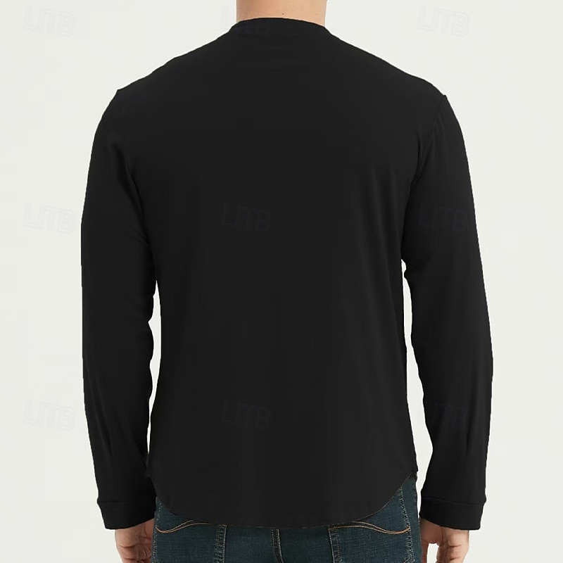 Men's Button T Shirt T Shirt Henley Shirt Tee Long Sleeve Henley Spring &  Fall Plain Fashion Designer Basic Buttons Vacation Street Going out Black White Royal Blue Top Tee for Men3