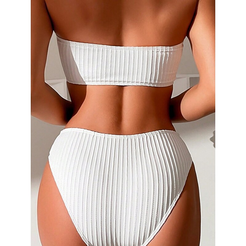 Women's Swimwear Bikini 2 Piece Briefs Swimsuit Backless Slim Vacation Beach Wear Solid Color Halter Neck Sleeveless Bathing Suits2