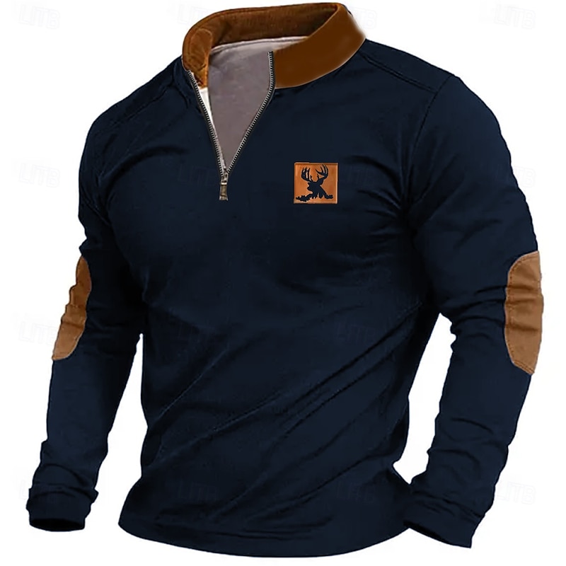 Men's Cattle Sweatshirt Zip Sweatshirt Long Sleeve Sweatshirt Quarter Zip Daily Basic Print Sports Outdoor Travel Zip Up Spring &  Fall4