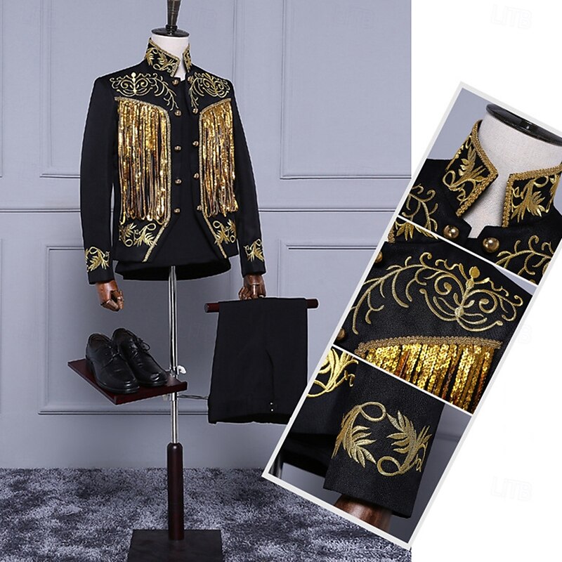 Retro Vintage 1980s Pants Outfits Suits & Blazers Prince Aristocrat Sequins Jacquard Fancy Dress Men's Halloween Carnival Masquerade Performance Party Pride Parade Adults' Coat Pants All Seasons2