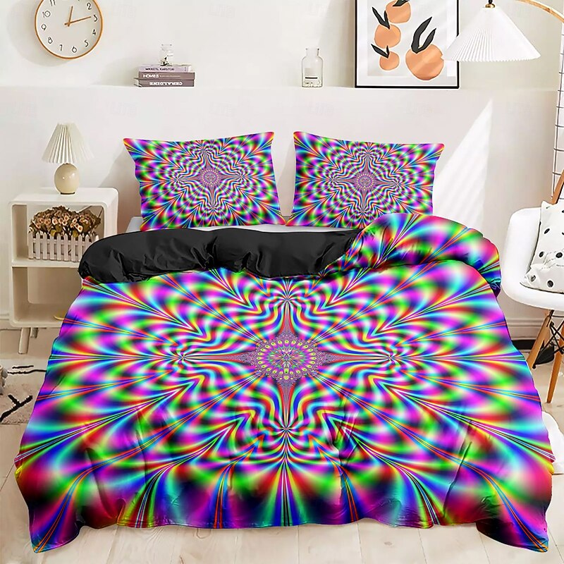 Duvet Cover Set with Optical Illusion Graphic Prints, 100% Cotton Bedding Set, Ultra-Soft and Breathable Material, Includes Duvet Cover and Pillowcases, Modern and Stylish Design, Durable
