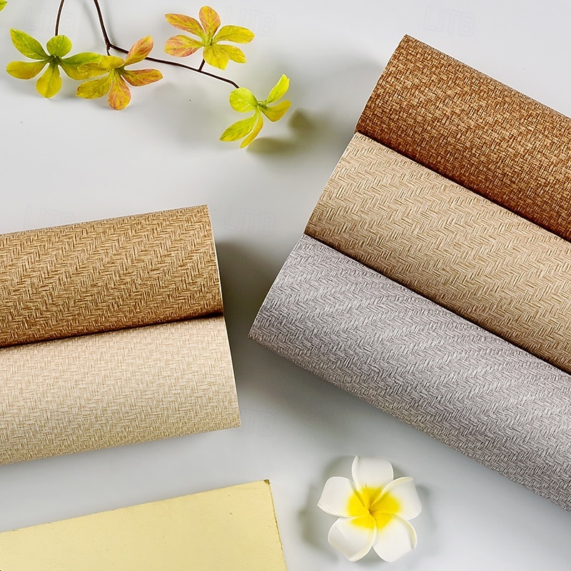 1 Roll Chinese Style Imitation Grass Cloth Woven Wallpaper for Restaurants Cafes Hotels Decorative Wallpapers Retro Nostalgic 3D Imitation Bamboo Linen Wallpaper Non Self-adhesive 950x53cm/374x20inch4