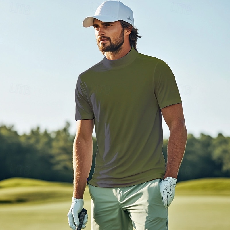 Men's T Shirt Turtleneck shirt Short Sleeve Stand Collar Summer Spring Plain Fashion Casual Comfortable Classic Vacation Street Holiday White Gray Green Top Tee for Men4