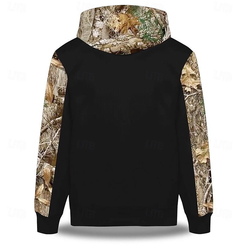 Men's Deer Hoodies Sweatshirt Ethnic Long Sleeve Crew Neck Holiday Hunting Black Blue Drawstring Fall Winter Designer2