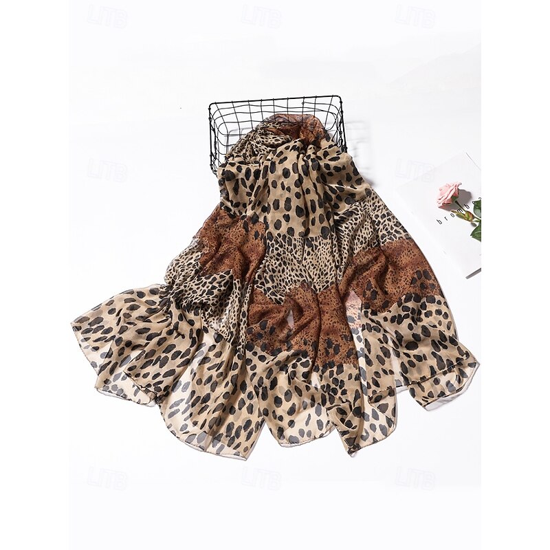 Lightweight Leopard Print Chiffon Scarf – Stylish Animal Print Wrap for Women, Perfect for Casual Wear, Travel, and All Seasons3