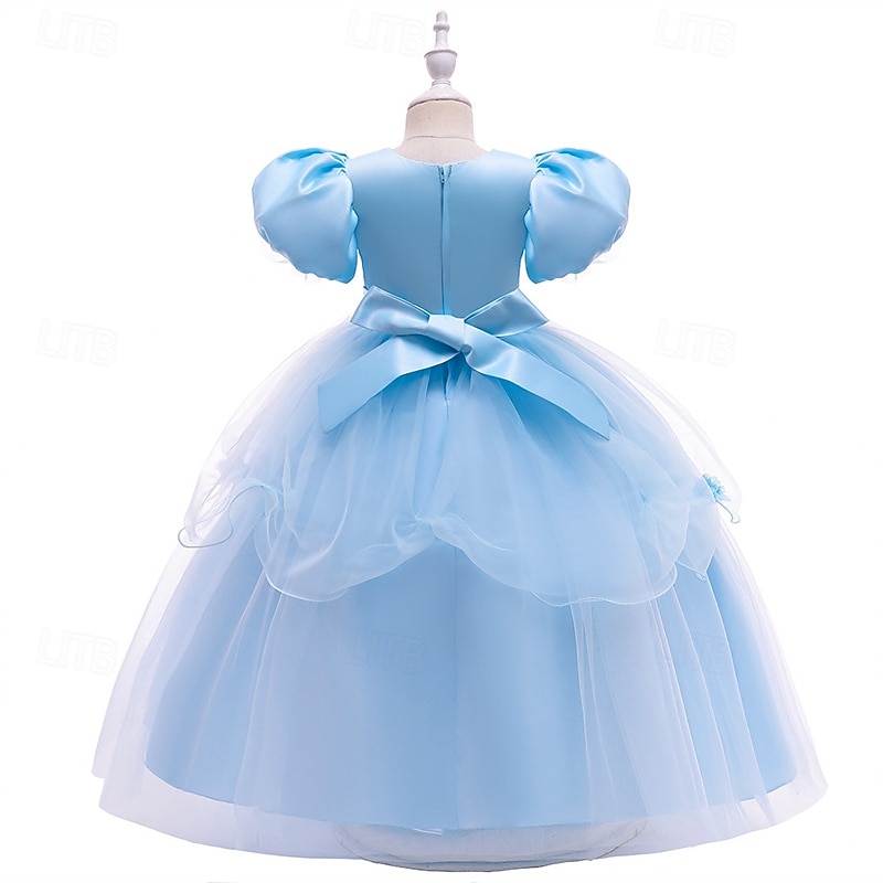 Kids Girls' Cosplay Dress Party Dress Solid Color Short Sleeve Performance Birthday Mesh Cosplay Costume Sweet Polyester Mid-Calf Party Dress Swing Dress A Line Dress Summer 4 years+ Yellow Pink Blue3