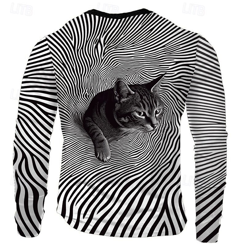 Men's Cat T Shirt Long Sleeve T shirt 3D Print Crew Neck Shirt Fashion Exaggerated Street Daily Black Summer Spring Fall Clothing Apparel S M L XL XXL XXXL2