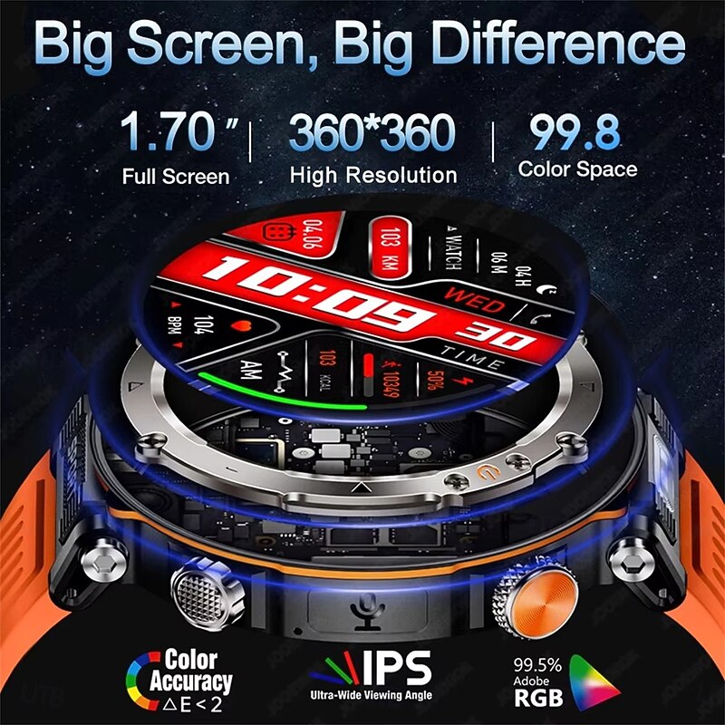 HT30 Smart Watch Bluetooth Call Men Outdoor Sports Fitness Compass Heart Rate Health Monitoring 600mAh Large Battery Smartwatch4