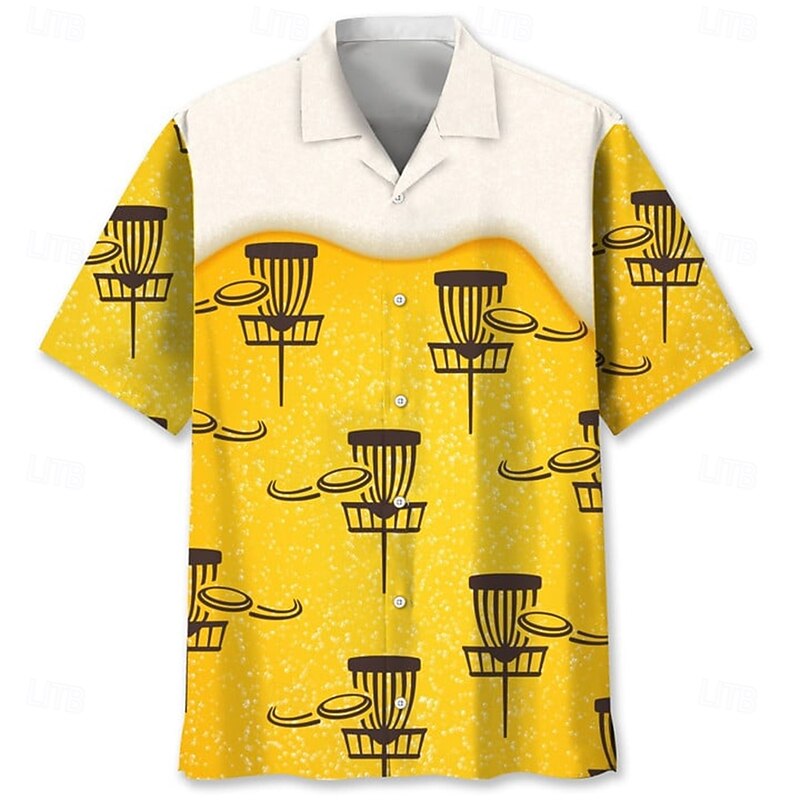 Men's Golf Casual Shirt Button Up Shirt Short Sleeve Casual Causal Casual Summer Spring Cuban Collar Button Up Yellow