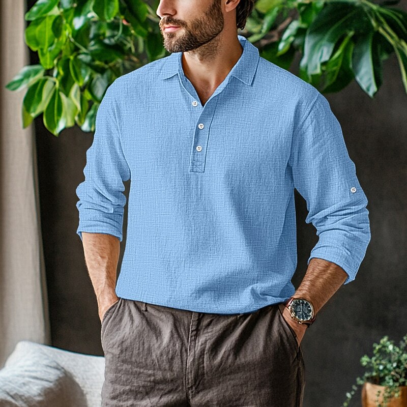 Men's Shirt Linen Shirt Summer Shirt Plain Home Casual Black White Light Green Khaki Long Sleeve Lapel Spring & Summer Clothing Apparel4