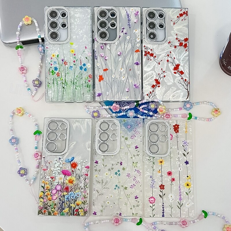 Phone Case For Samsung Galaxy S25 S24 Ultra Plus S24 FE S23 A55 5G A35 5G A25 A15 Back Cover with Wrist Strap Shockproof Retro TPU PC