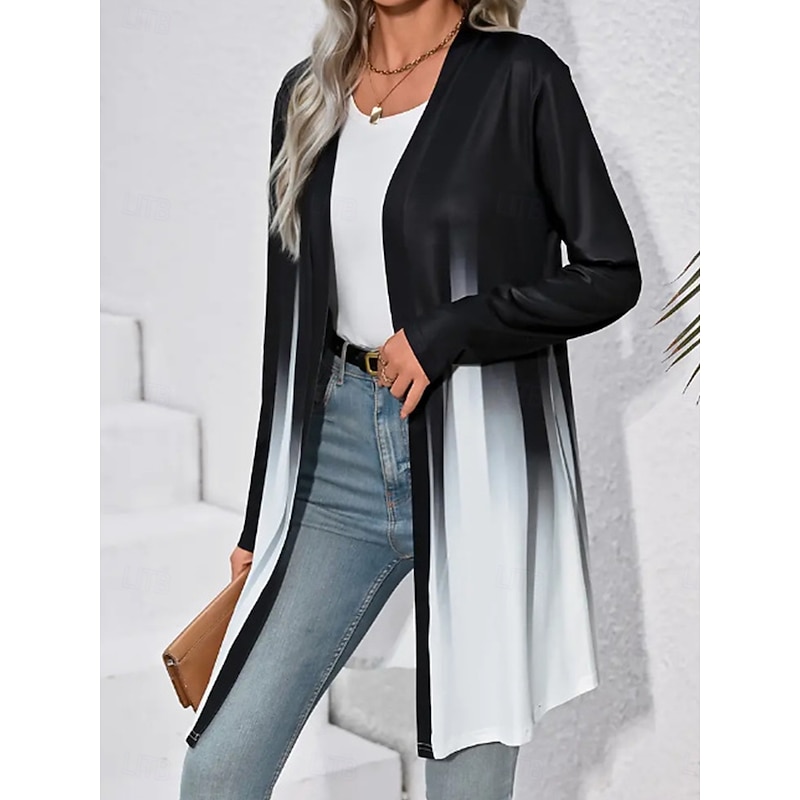 Women's Shacket Breathable Comfortable Patchwork Fashion Color Gradient Outdoor Street Long Crewneck Regular Fit Long Sleeve Outerwear Black Purple Green Spring Fall3