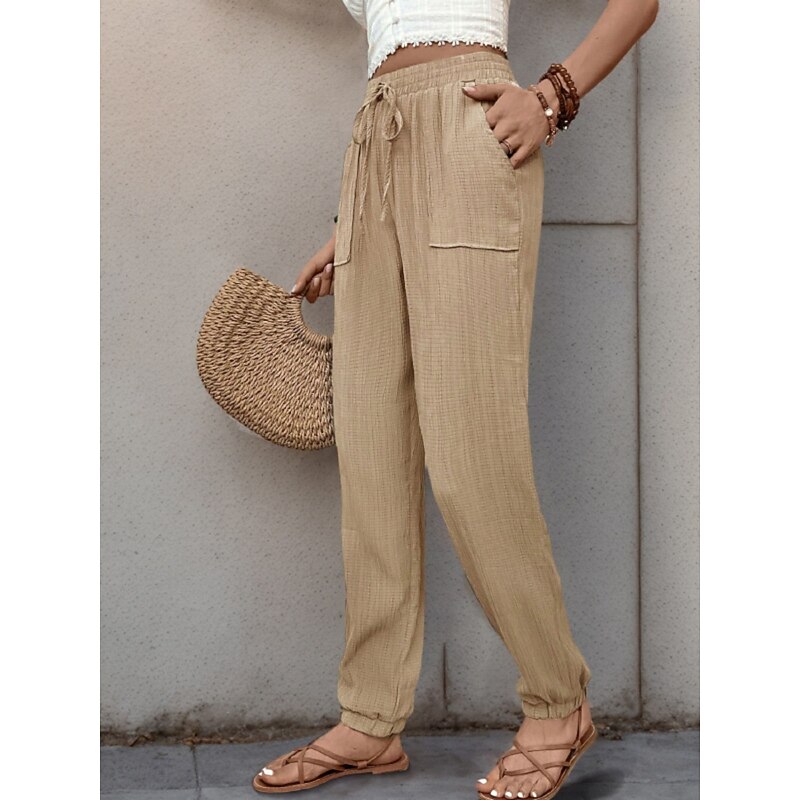 Women's Tapered pants Chinos Fashion Streetwear Full Length High Waist Plain Pocket Elastic Waistband Comfy Soft Comfortable Micro-elastic Outdoor Street Black Green Khaki Spring &  Fall Regular Fit3