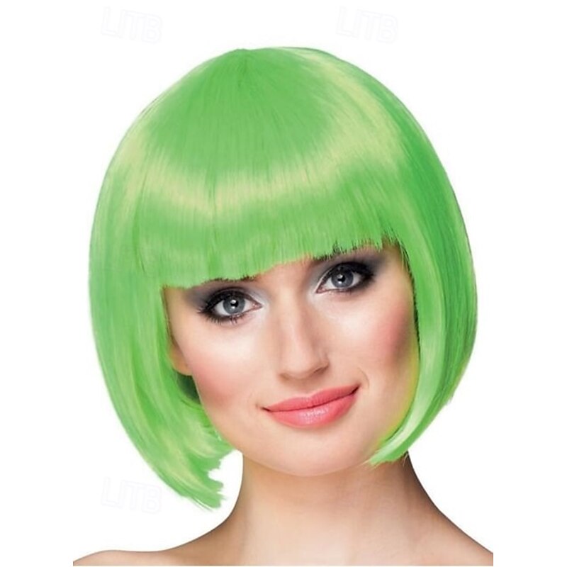 Women's Short Neon Green Wig for Carnival Fancy Dress Party Costume Accessories