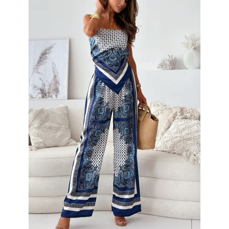 Women's Fashion Streetwear Daily Camisole Wide Leg Pants Sleeveless Strap Floral Backless Print Casual Daily Black Navy Blue Sky Blue Summer Regular Fit3