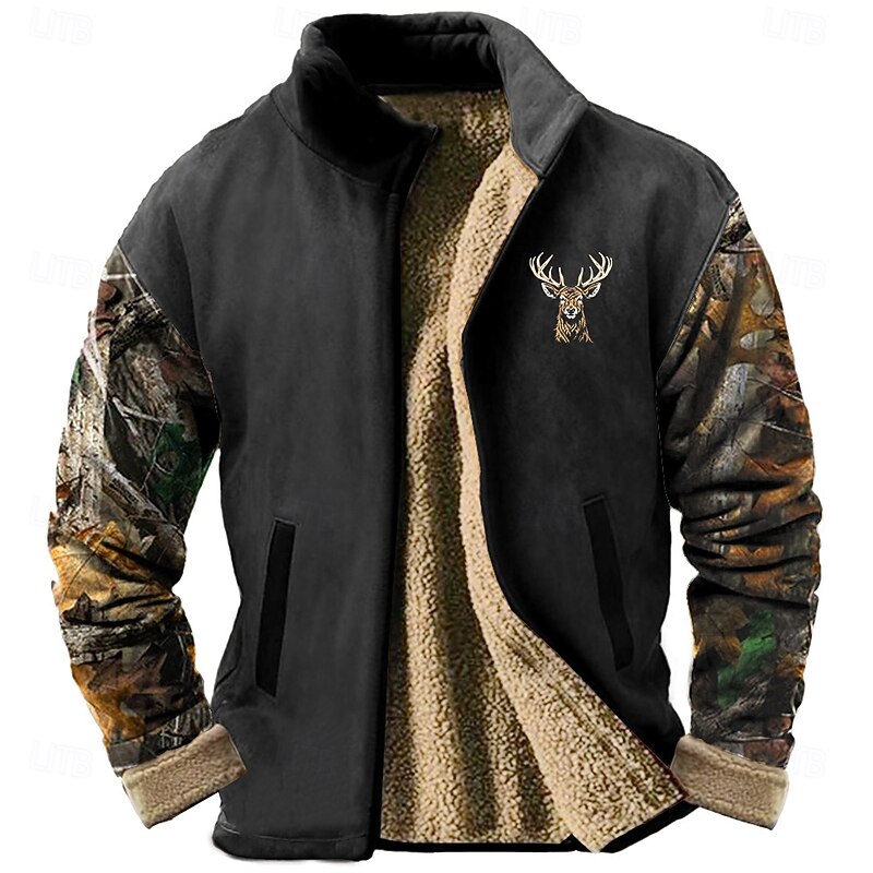 Men's Camo / Camouflage Deer Sweatshirt Sweatshirt Sweatshirt Stand Collar Daily Print Vacation Travel Streetwear Zip Up Fall Winter