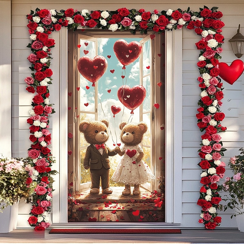 Wedding Outdoor Decorations Door Covers Door Tapestry Door Curtain Decoration Backdrop Indoor/Outdoor Door Banner for Front Door Farmhouse Heart Cycle4