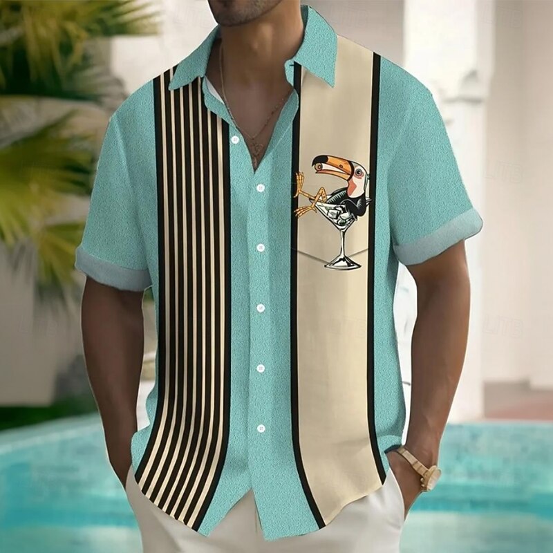 Men's Bird Summer Hawaiian Shirt Aloha Shirt Short Sleeve Hawaiian Resort Causal Casual Summer Spring Turndown Button Up Pocket Green