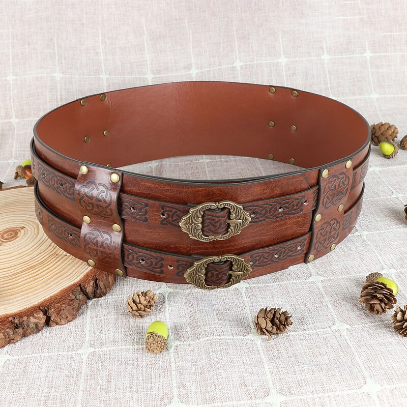 Retro Vintage Medieval Renaissance Armor Waist Belt Belt Pouch Pirate Viking Ranger Fancy Dress Men's Carnival Costume Viking Halloween Carnival Mardi Gras Party LARP Adults' Waist Belt2
