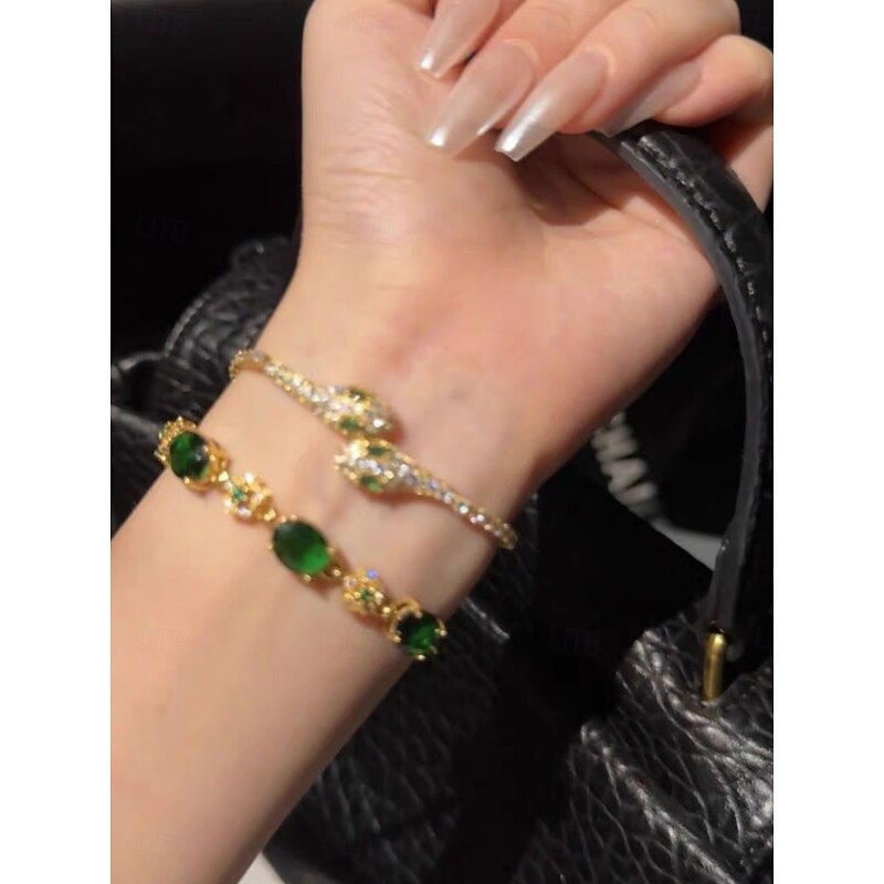 Cubic Zirconia Vintage Style Snake Personalized Chrome Bracelet Jewelry Silver / Purple / Green For Party Street2