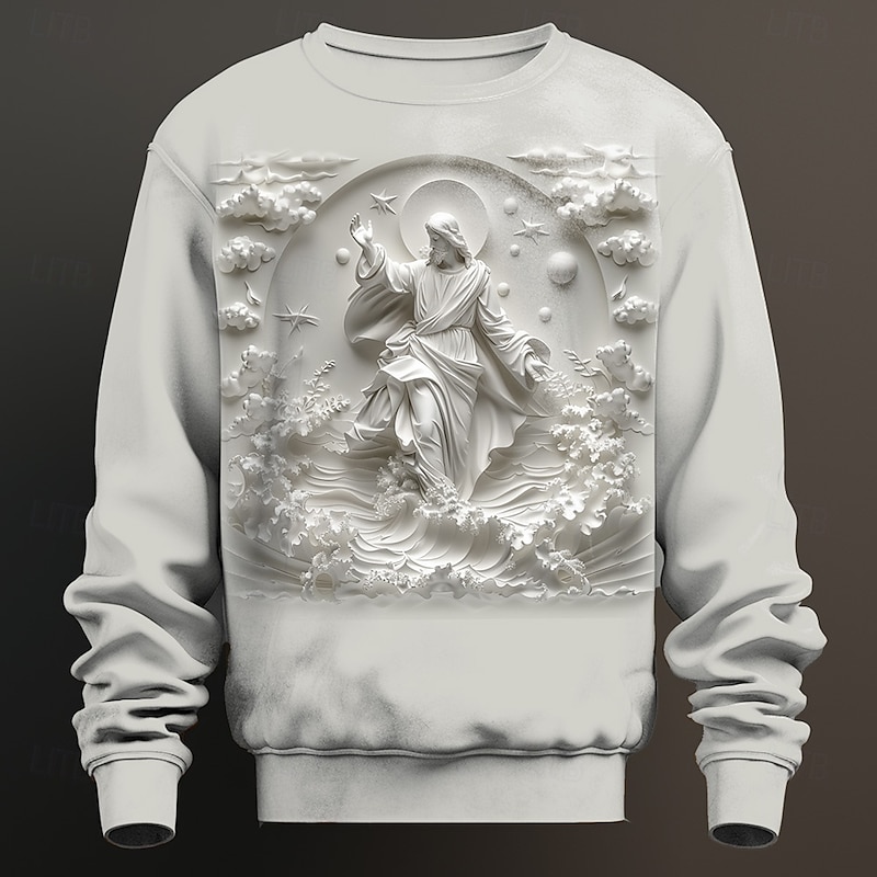 Men's Jesus Sweatshirt Sweatshirt Long Sleeve Sweatshirt Crew Neck Sports Daily Print Vacation Streetwear Crewneck 3D Fall Winter