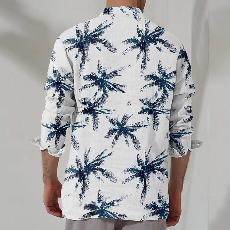 Men's Palm Tree Summer Hawaiian Shirt Aloha Shirt Long Sleeve Hawaiian Beach Vacation Summer Spring Turndown Button Up Blue Purple Green4