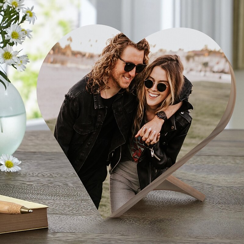 Personalized Photo Heart-Shaped Wooden Ornament Custom Wedding Gift for Couple Wooden Decoration, Wedding Gift for Boyfriends, Girlfriends, Wives, and Husbands
