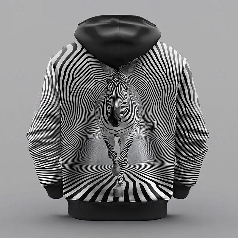 Men's Animal Optical Illusion Hoodies Sweatshirt Ethnic Cowboy Long Sleeve Crew Neck Holiday Streetwear Black White Drawstring Fall Winter Designer3
